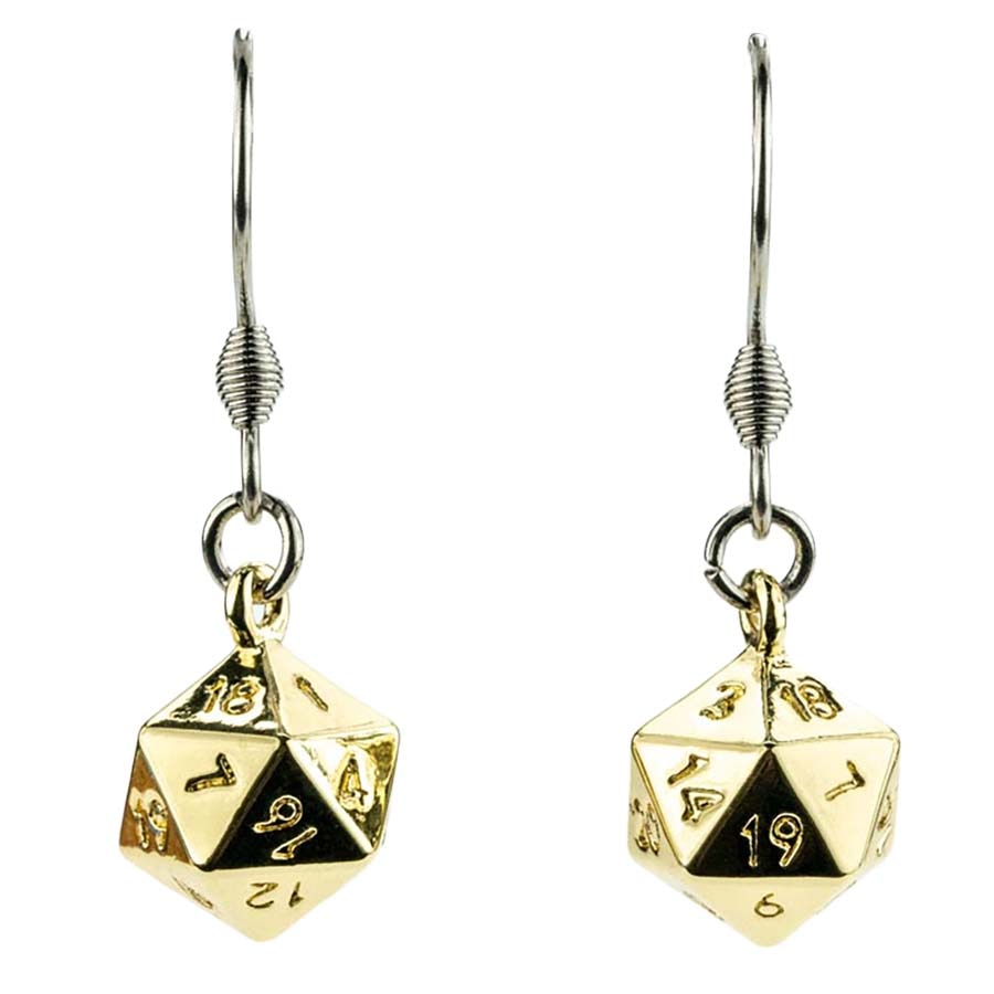 Fanroll: Lair Wear: D20 Dice Earrings: Gold Metal Pre-Order