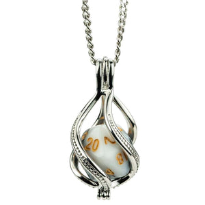 Fanroll: Lair Wear: D20 Caged Dice Necklace: Marble White And Black With Gold Pre-Order