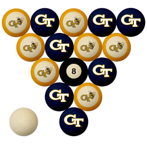 GEORGIA TECH SCHOOL COLOR NUMBERED BILLIARD BALL SET NAVY SOLID/GOLD STRIPE - GATBBS200N