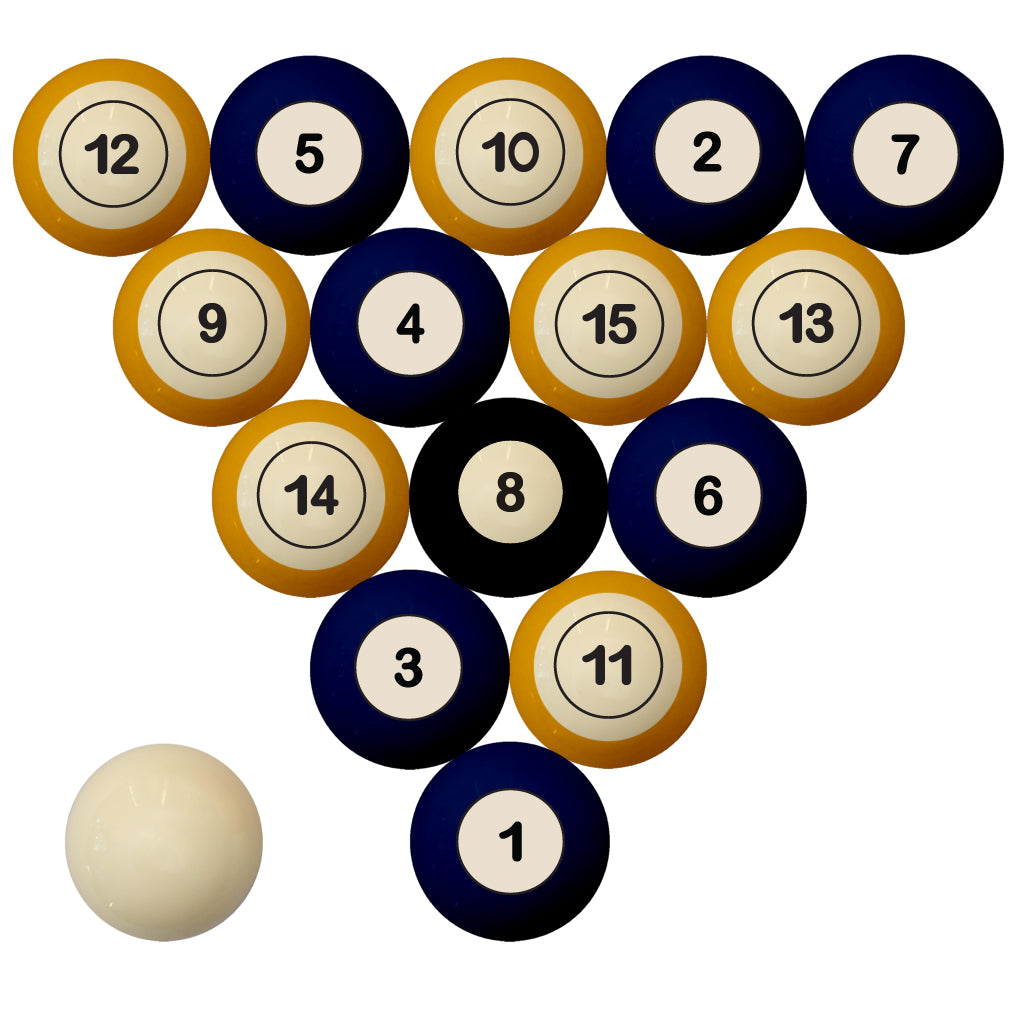 GEORGIA TECH SCHOOL COLOR NUMBERED BILLIARD BALL SET NAVY SOLID/GOLD STRIPE - GATBBS200N