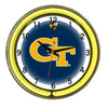 GEORGIA TECH NEON WALL CLOCK - 18'' NAVY BLUE FACE / YELLOW NEON - GATNWC100-18