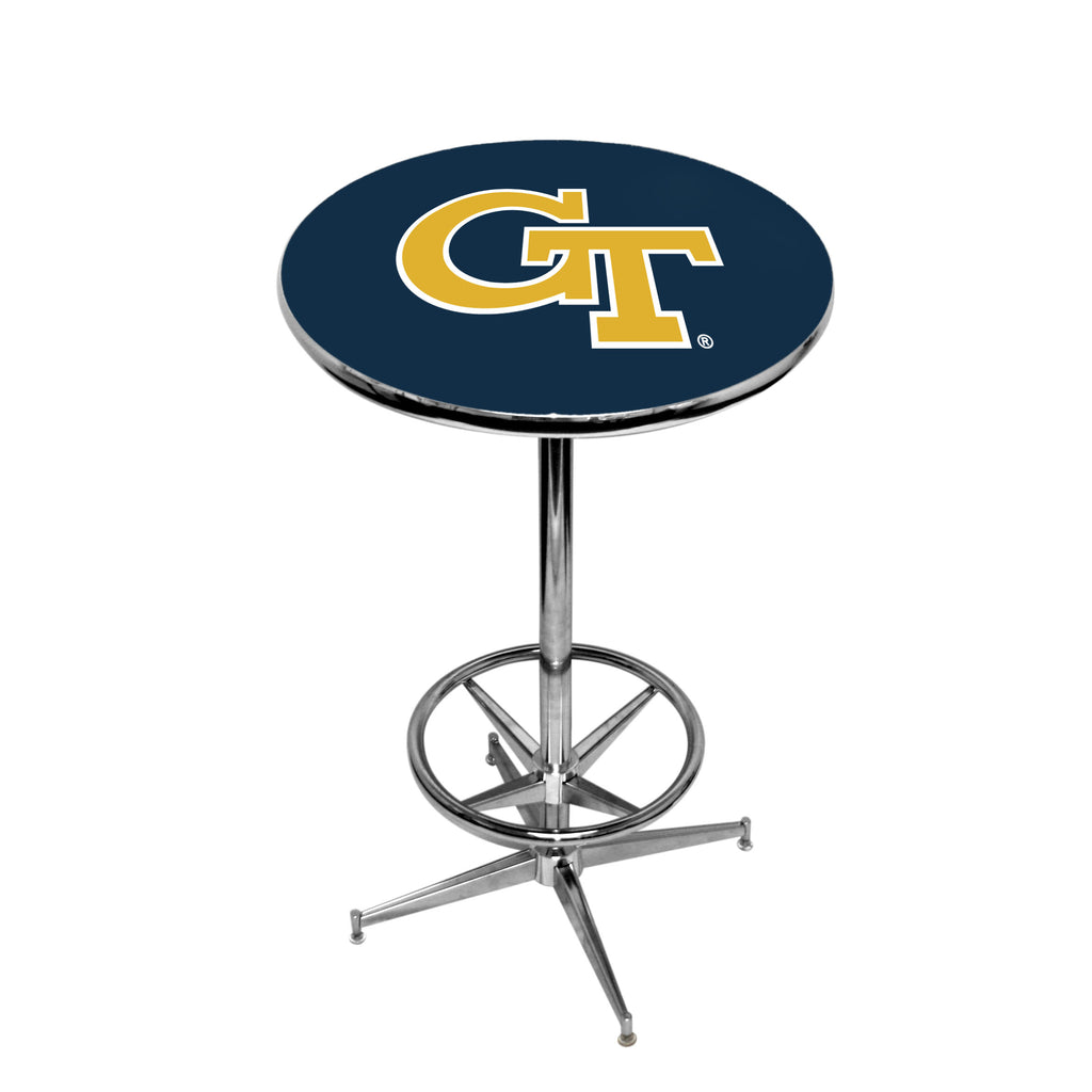 GEORGIA TECH CHROME FOOT RING PUB TABLE NAVY - GATPTR321