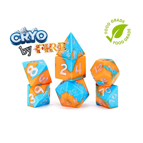 Gate Keeper Games -  Anti-Stress Dice: Cryo By Fire: Blue And Orange Silicone With Sparkling Glitter: 7Ct Silicone Dice