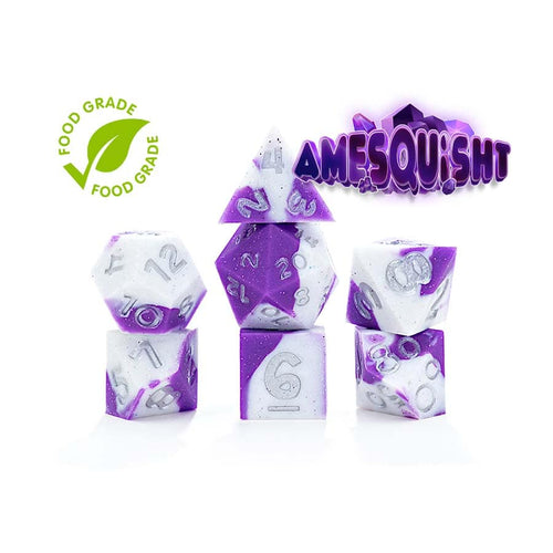 Gate Keeper Games -  Anti-Stress Dice: Amesquisht: Violet And White Silicone With Holographic Glitter: 7Ct Silicone Dice