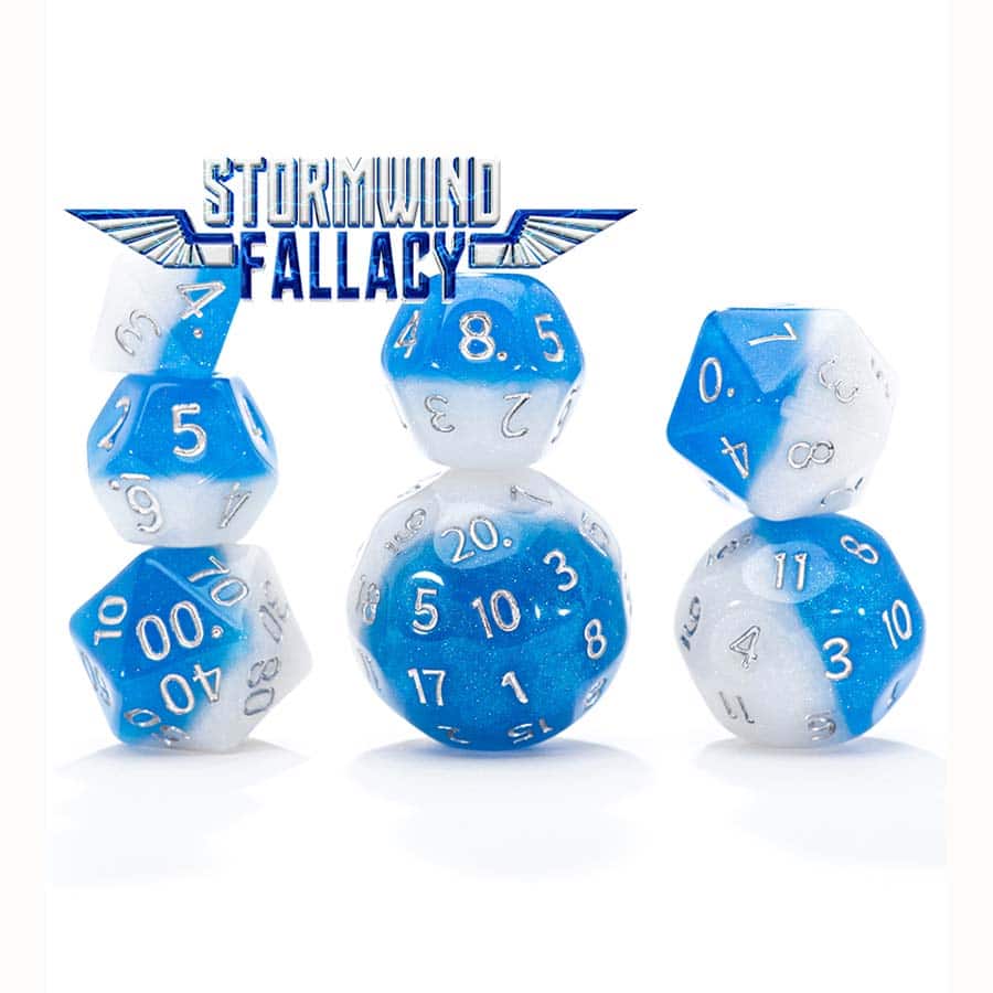 Gate Keeper Games -  Double Dice: Stormwind Fallacy Blue And White Resin With Holographic Glitter: 7Ct Resin Dice