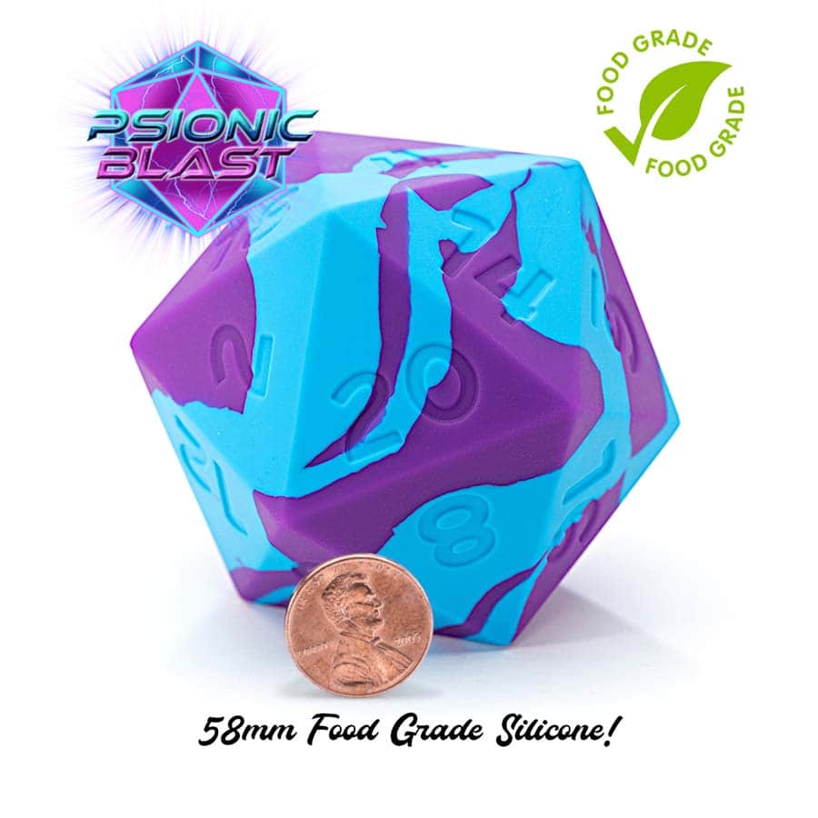 Gate Keeper Games -  Random Encounter: Psionic Blast: Violet Purple And Cyan Blue Swirls: 58Mm Epic Silicone D20 Dice Pre-Order