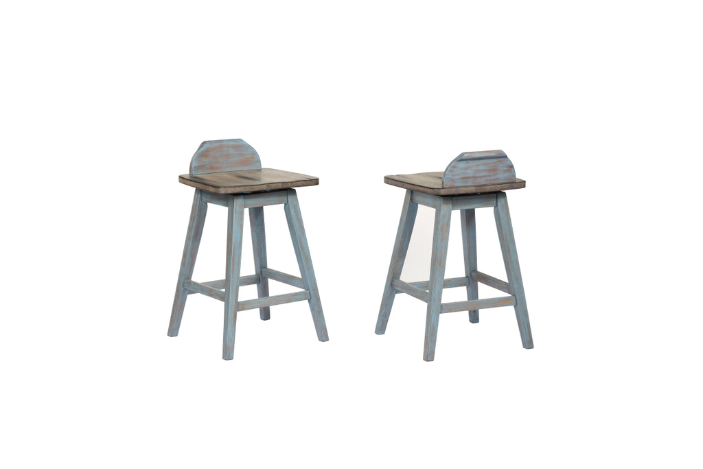 Inroom Furniture Designs ST1726 Backless Counter Stool - Distressed Grey & Blue Wash, 28.5 x 17 x 17 in.