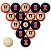 ILLINOIS SCHOOL COLOR NUMBERED BILLIARD BALL SET BLUE SOLID/ORANGE STRIPE - ILLBBS200N