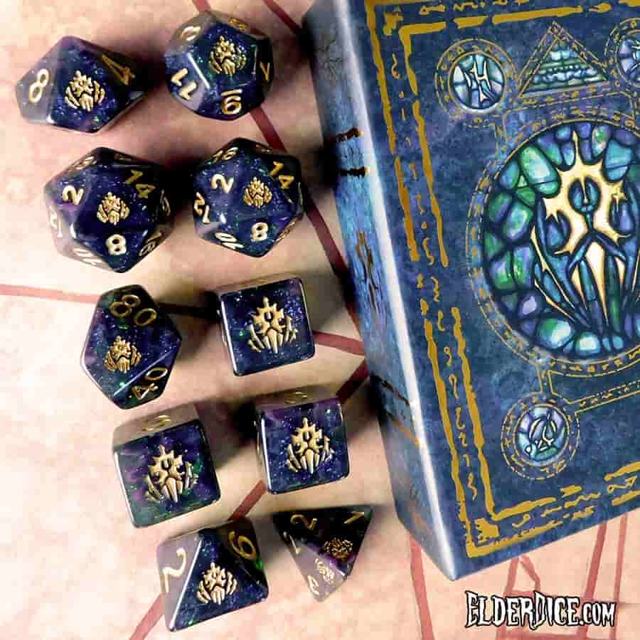 Infinite Black Llc -  Elder Dice: Crest Of Dagon 10 Dice Polyhedral Set: Glass And Wax