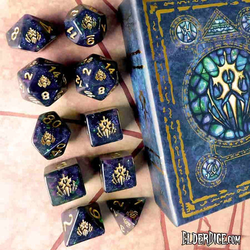 Infinite Black Llc -  Elder Dice: Crest Of Dagon 10 Dice Polyhedral Set: Glass And Wax