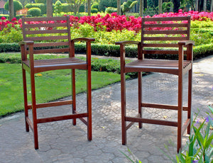 International Caravan VF-4150-2CH Highland Acacia Maine Bar Stool with Arms  Brown - Set of 2