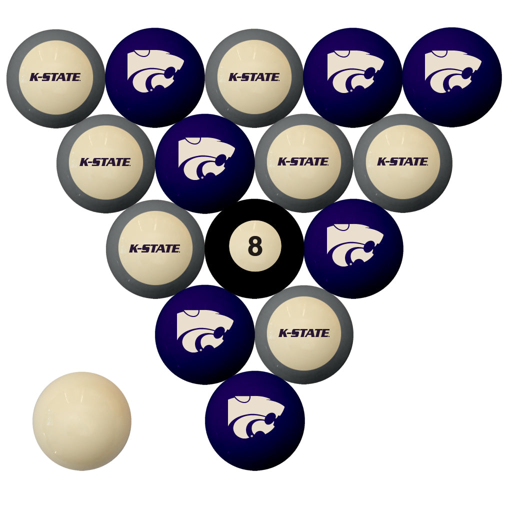 KANSAS STATE SCHOOL COLOR NUMBERED BILLIARD BALL SET PURPLE SOLID/GRAY STRIPE - KSUBBS100N