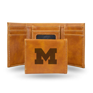 Michigan Wolverines Wallet Trifold Laser Engraved - Rico Industries