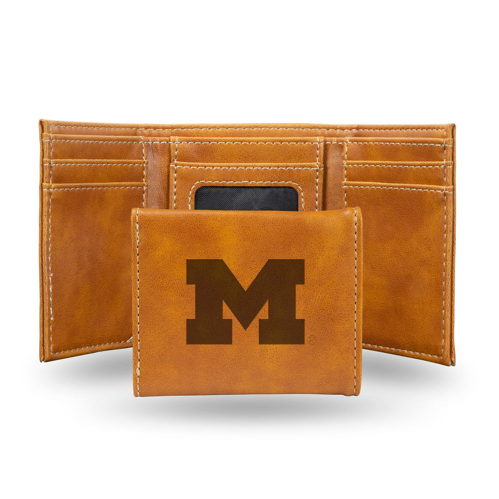 Michigan Wolverines Wallet Trifold Laser Engraved - Rico Industries