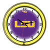 LOUISIANA STATE NEON WALL CLOCK - 18'' PURPLE FACE / YELLOW NEON - LSUNWC200-18