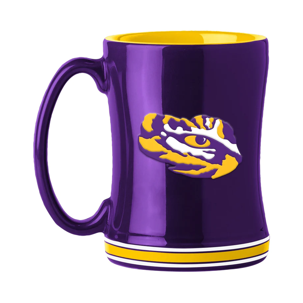 LSU Tigers Coffee Mug 14oz Sculpted Relief Team Color - Logo Brands