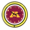 MINNESOTA NEON WALL CLOCK - 14'' MAROON/YELLOW NEON - MINNWC100-14