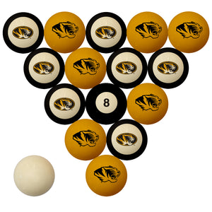 MIZZOU SCHOOL COLOR NUMBERED BILLIARD BALL SET GOLD SOLID/BLACK STRIPE - MIZBBS300N