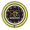 MIZZOU NEON WALL CLOCK - 14'' BLACK FACE / YELLOW NEON - MIZNWC100-14