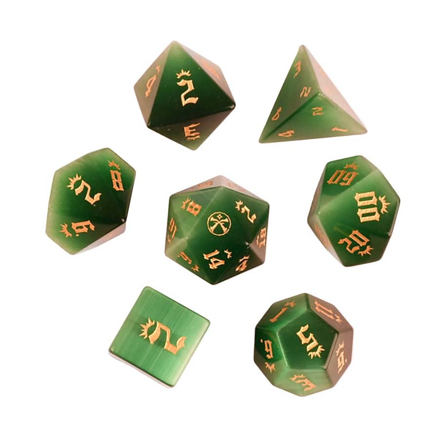 Misty Mountain Gaming -  Pathfinder Rpg: Green Cat's Eye Stone Dice Set Pre-Order
