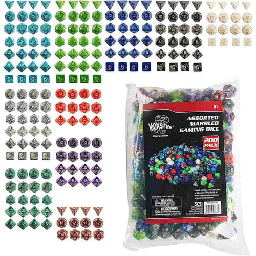 Monster Binder -  Monster Gaming Accessories: 10 Different Colors Assorted Gaming Dice Bulk Value Set (200Ct)