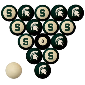 MICHIGAN STATE SCHOOL COLOR NUMBERED BILLIARD BALL SET GREEN SOLID/GREEN STRIPE - MSUBBS100N
