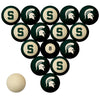 MICHIGAN STATE SCHOOL COLOR NUMBERED BILLIARD BALL SET GREEN SOLID/GREEN STRIPE - MSUBBS100N
