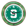 MICHIGAN STATE NEON WALL CLOCK - 14'' GREEN FACE / GREEN NEON - MSUNWC100-14
