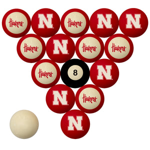 NEBRASKA SCHOOL COLOR NUMBERED BILLIARD BALL SET RED SOLID/RED STRIPE - NEBBBS300N