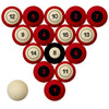 NEBRASKA SCHOOL COLOR NUMBERED BILLIARD BALL SET RED SOLID/RED STRIPE - NEBBBS300N