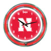 NEBRASKA NEON WALL CLOCK - 14'' RED FACE / RED NEON - NEBNWC300-14