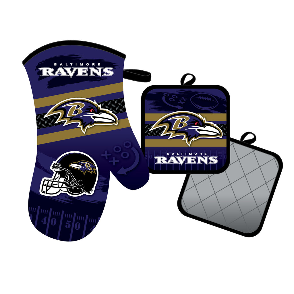 Baltimore Ravens Oven Mitt and Pot Holder Set - Mojo Licensing