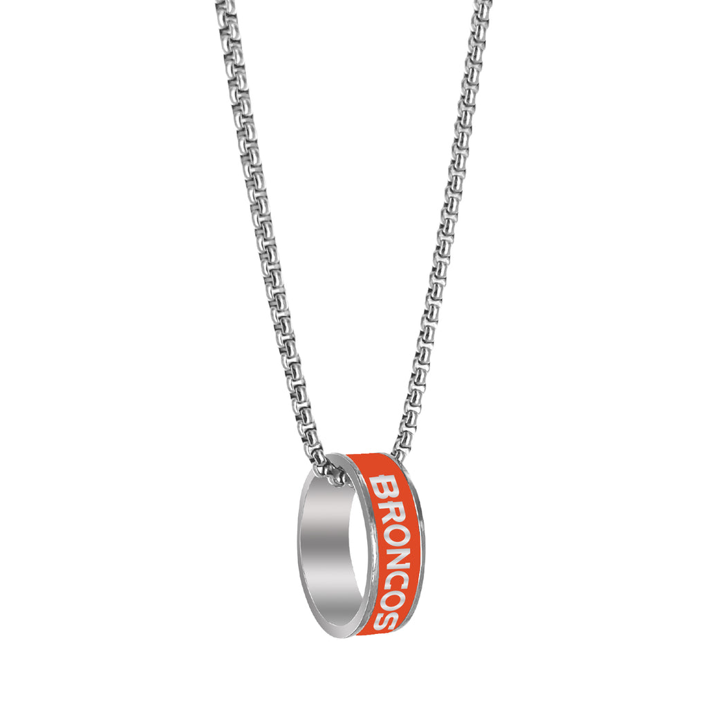 Denver Broncos Necklace Fashion Ring Pendant Silver - Aminco