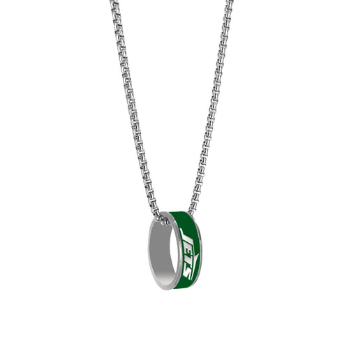 New York Jets Necklace Fashion Ring Pendant Silver - Aminco