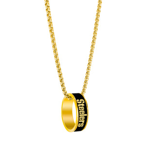 Pittsburgh Steelers Necklace Fashion Ring Pendant Gold - Aminco