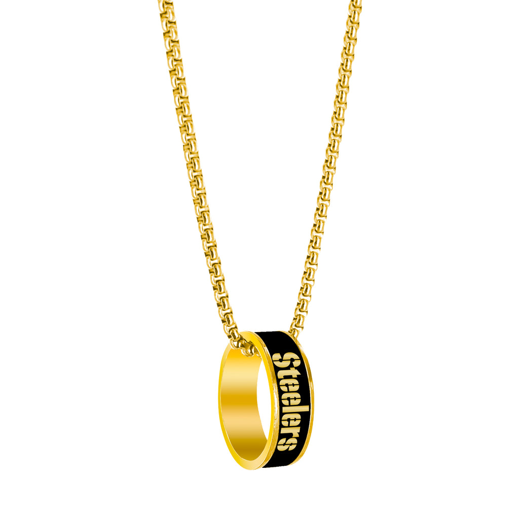 Pittsburgh Steelers Necklace Fashion Ring Pendant Gold - Aminco