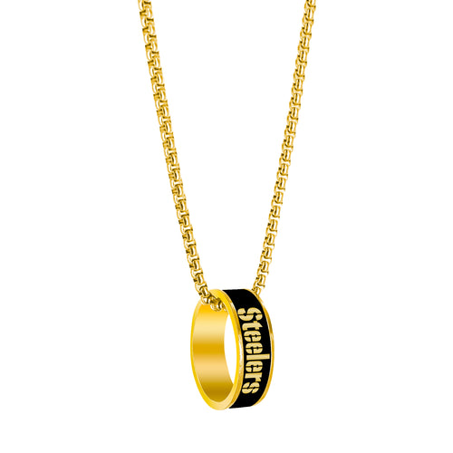Pittsburgh Steelers Necklace Fashion Ring Pendant Gold - Aminco
