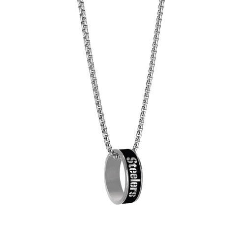 Pittsburgh Steelers Necklace Fashion Ring Pendant Silver - Aminco