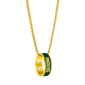 Green Bay Packers Necklace Fashion Ring Pendant Gold - Aminco