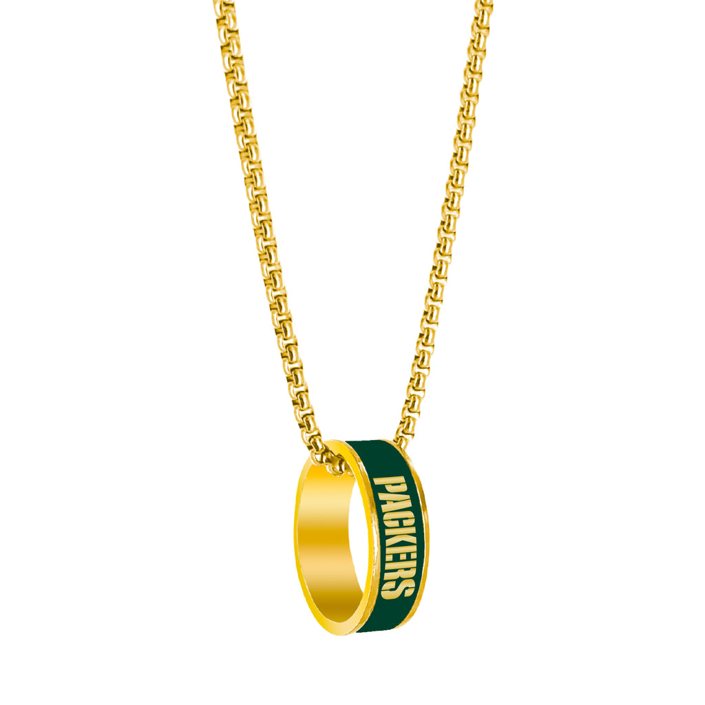 Green Bay Packers Necklace Fashion Ring Pendant Gold - Aminco