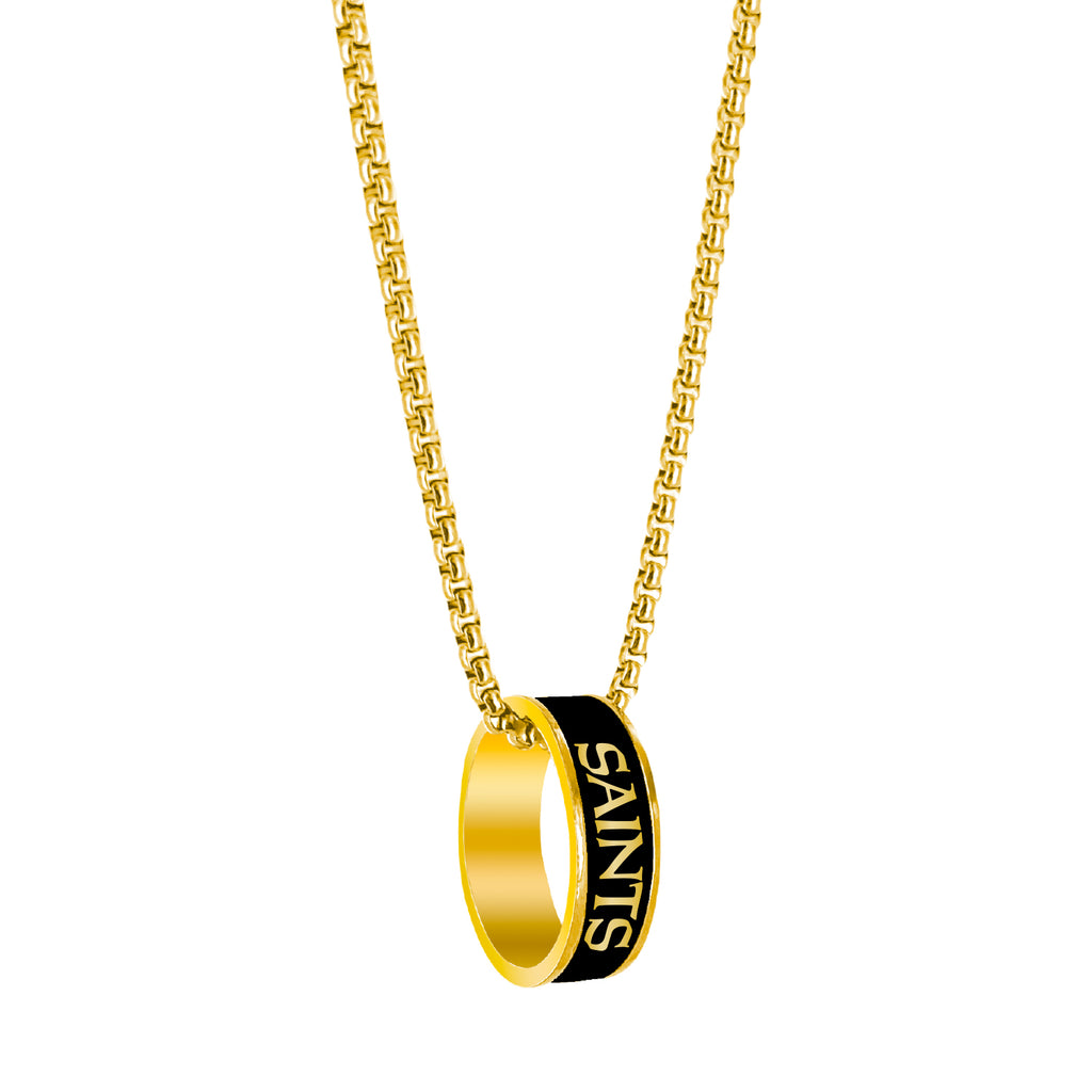 New Orleans Saints Necklace Fashion Ring Pendant Gold - Aminco