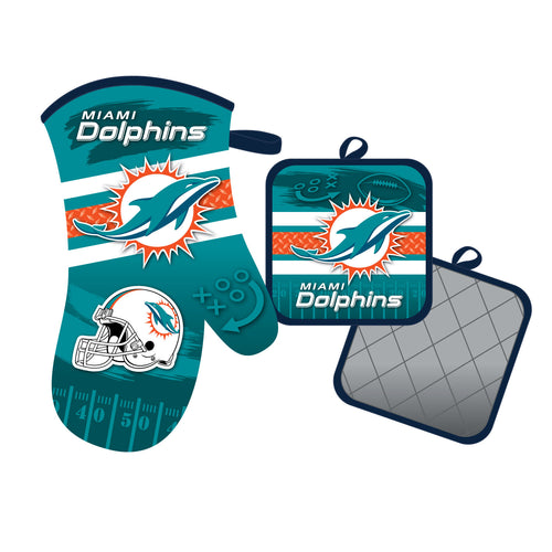 Miami Dolphins Oven Mitt and Pot Holder Set - Mojo Licensing
