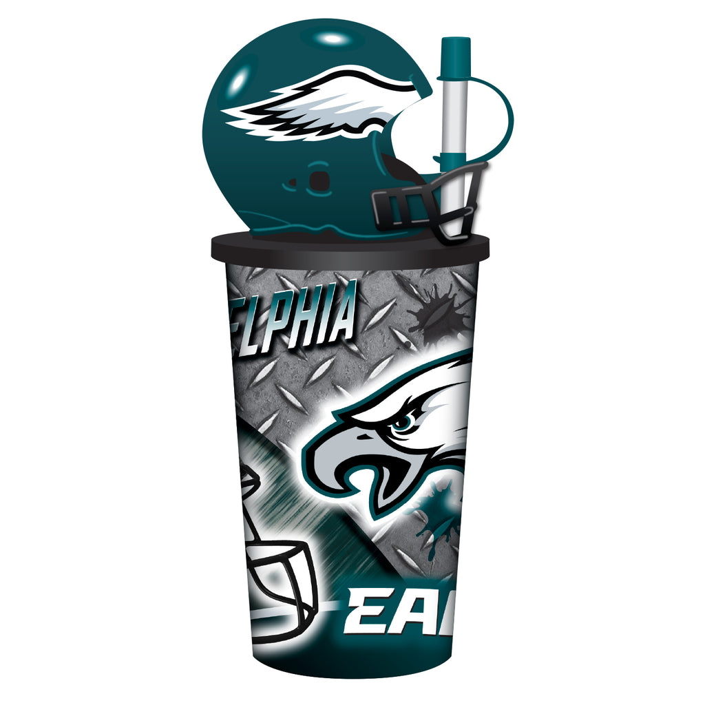 Philadelphia Eagles Helmet Cup 32oz Plastic with Straw - Mojo Licensing