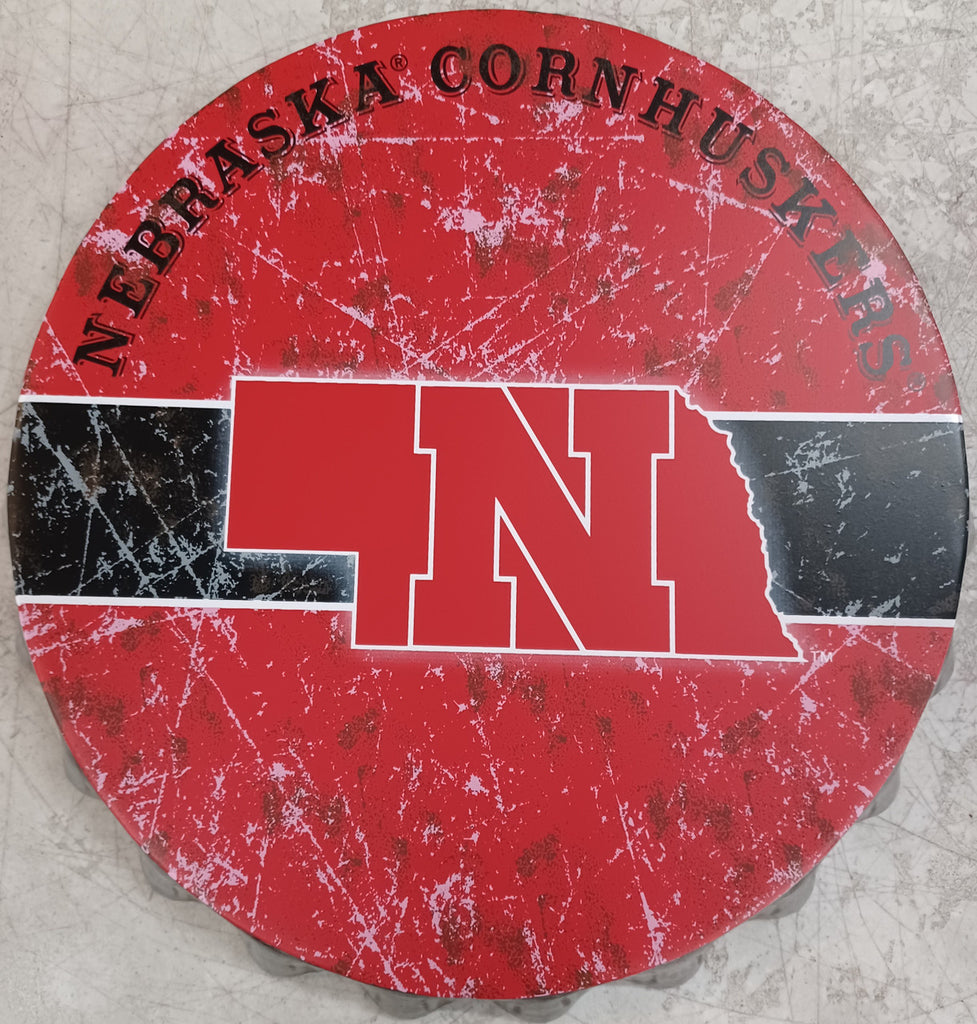 Nebraska Cornhuskers Sign Bottle Cap Style Distressed - Forever Collectibles