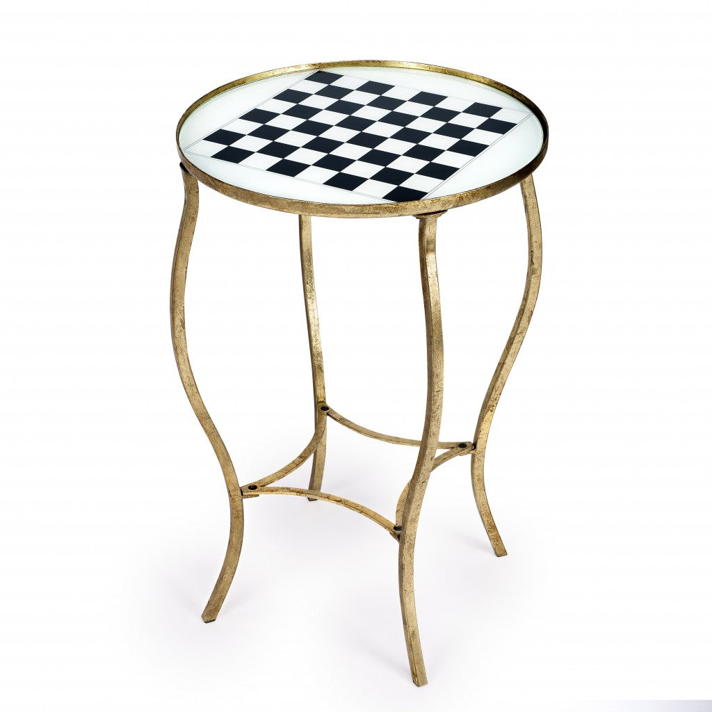 Tolva 26.5 x 19 x 19 in. Antique Gold Black & White Game Table