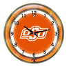 OKLAHOMA STATE NEON WALL CLOCK - 18'' ORANGE FACE / ORANGE NEON - OKSNWC200-18