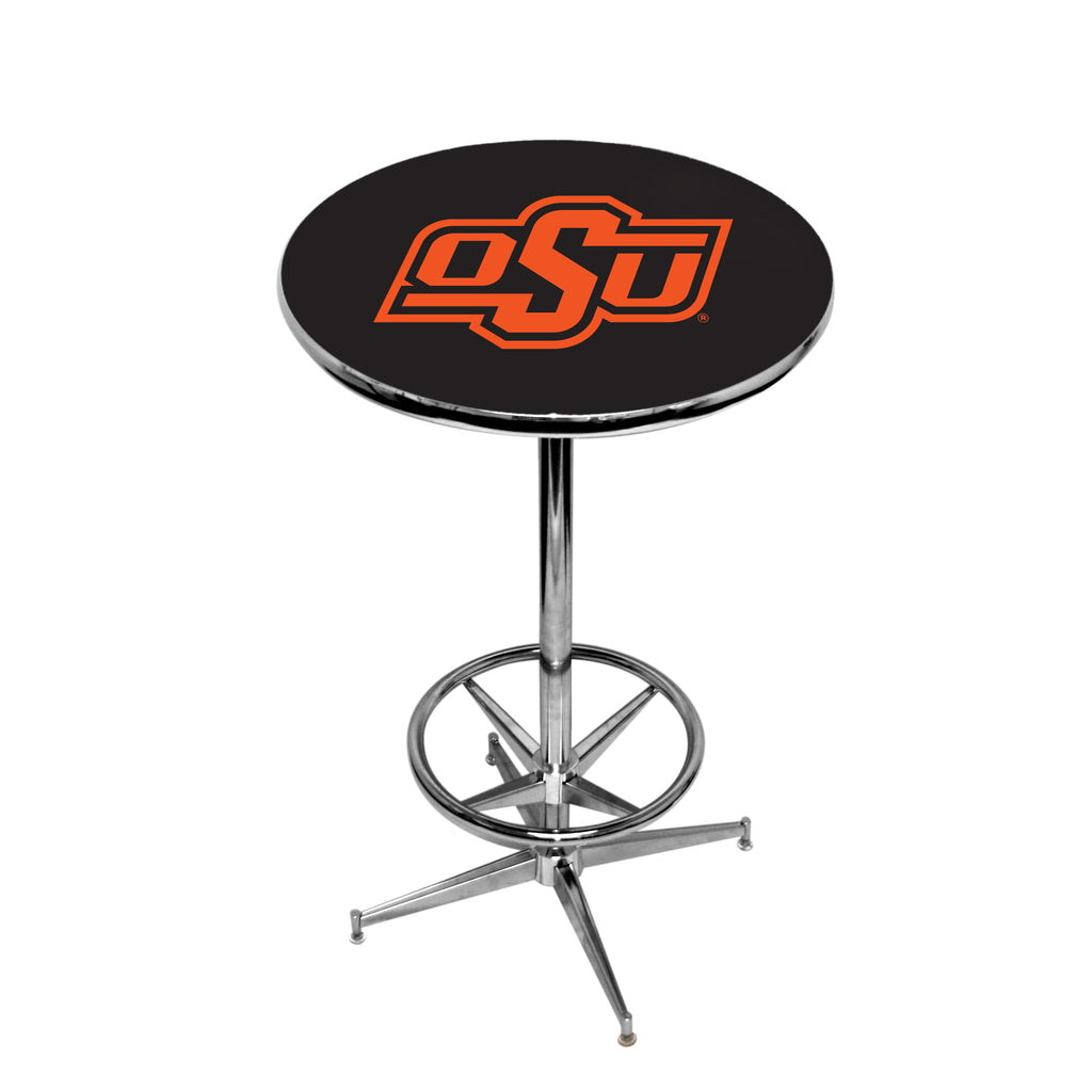 OKLAHOMA STATE CHROME FOOT RING PUB TABLE BLACK - OKSPTR214