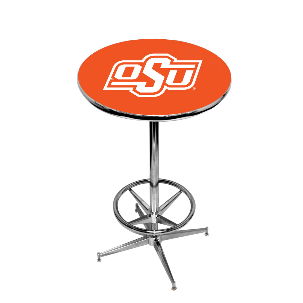 OKLAHOMA STATE CHROME FOOT RING PUB TABLE ORANGE - OKSPTR231