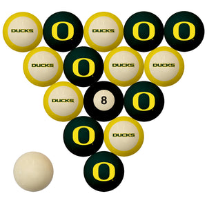 OREGON SCHOOL COLOR NUMBERED BILLIARD BALL SET GREEN SOLID/GOLD STRIPE - OREBBS100N