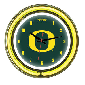 OREGON NEON WALL CLOCK - 14'' GREEN FACE / YELLOW NEON - ORENWC100-14